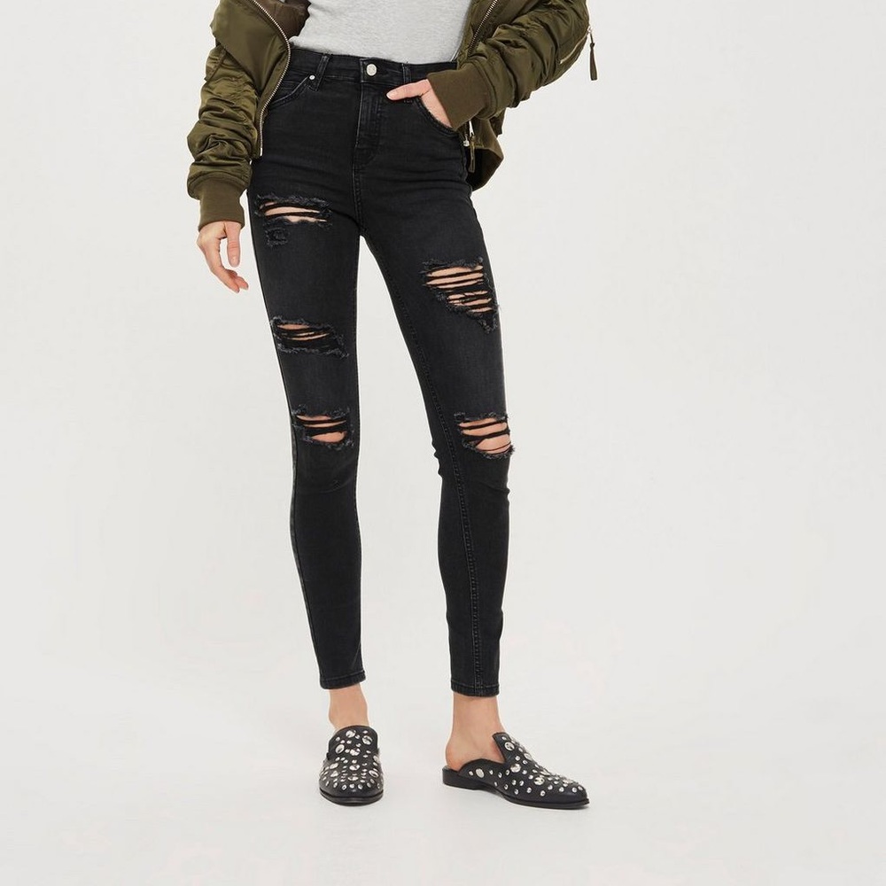 Topshop Jamie Super Ripped High Rise Black Jeans